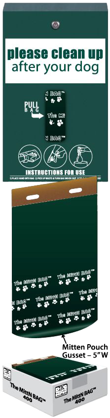 Mitten-bag poop bag dispenser showing details