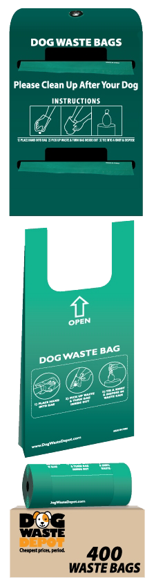 Tie-handle bag poop bag dispenser showing details