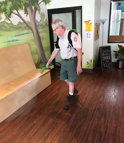 Electrostatic disinfection at a commercial property