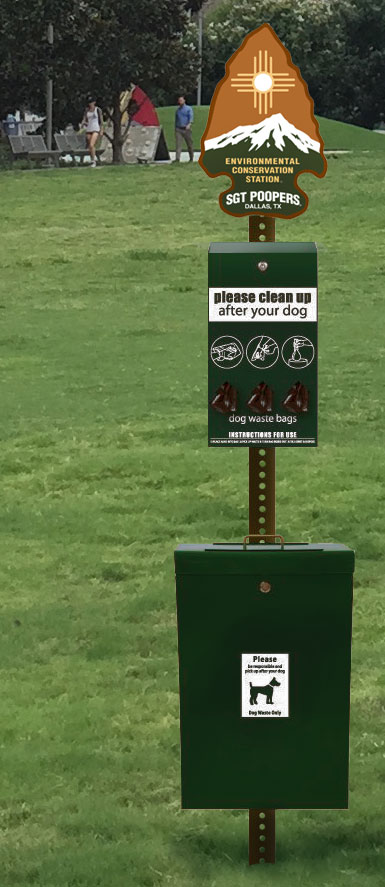 Sgt. Poopers pet waste station in park Sgt. Poopers pet waste station in park